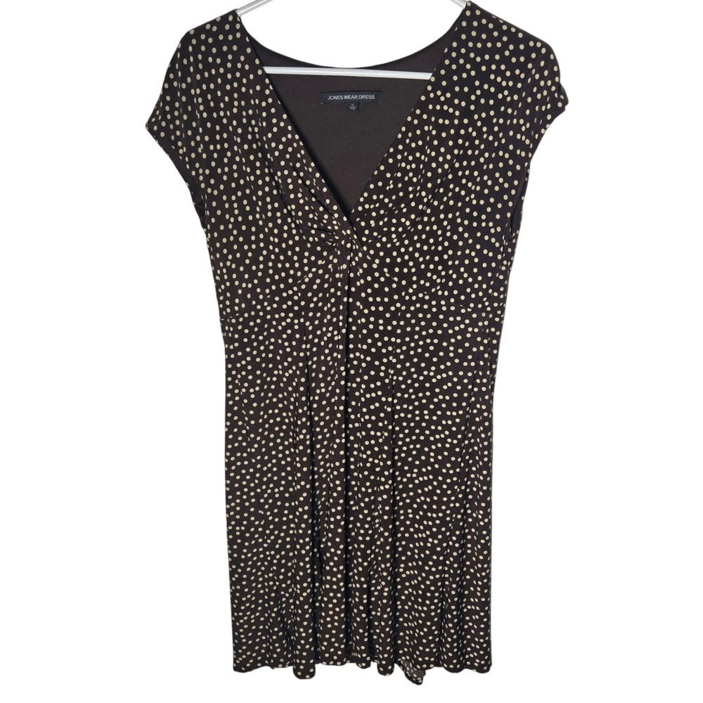 Jones‎ Wear Brown Polka Dot Babydoll Mini Sheath Dress 12 Retro Pinup Mod Y2k